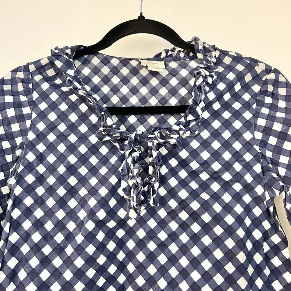 Kate Spade Gingham Print Ruffle Neck Tunic Top Size XXS